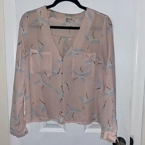 Printed v-neck button down shirt